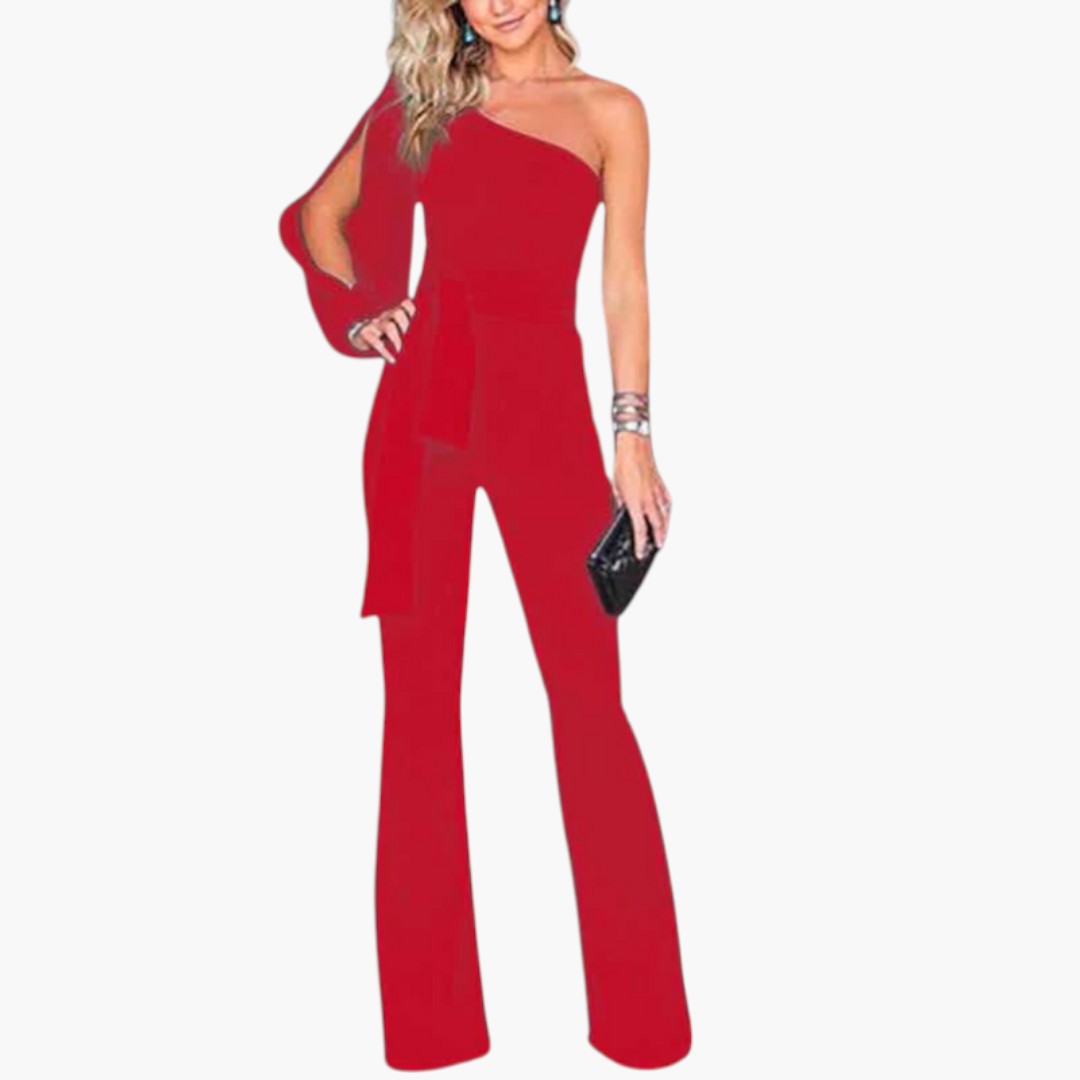 One-Shoulder Women's Jumpsuit with Waist Tie
