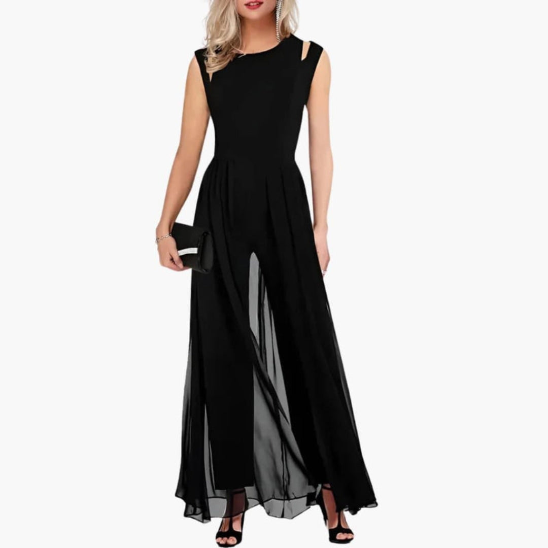 Women's Jumpsuit with Round Neck and Layering