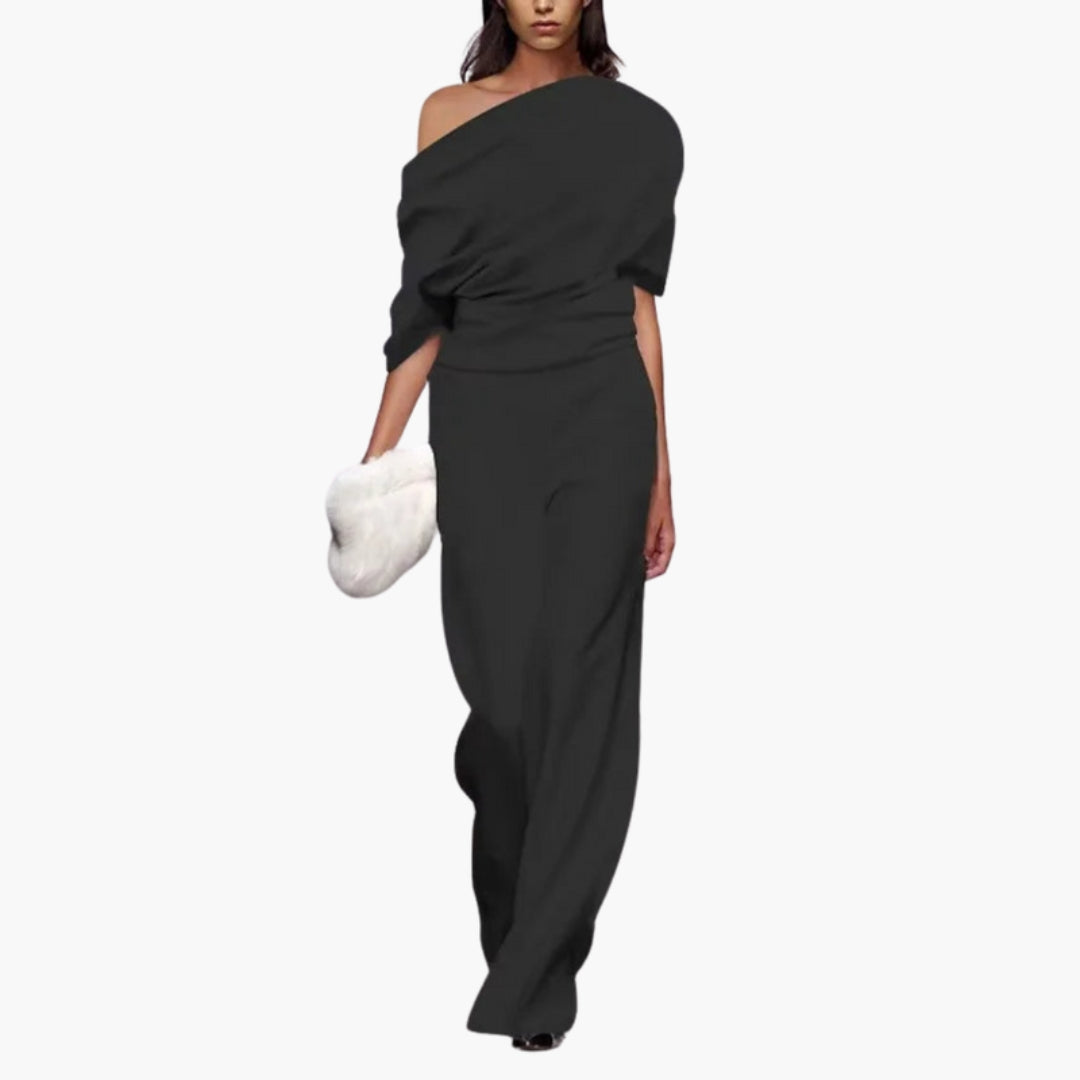 Women's Jumpsuit with Uneven Neckline
