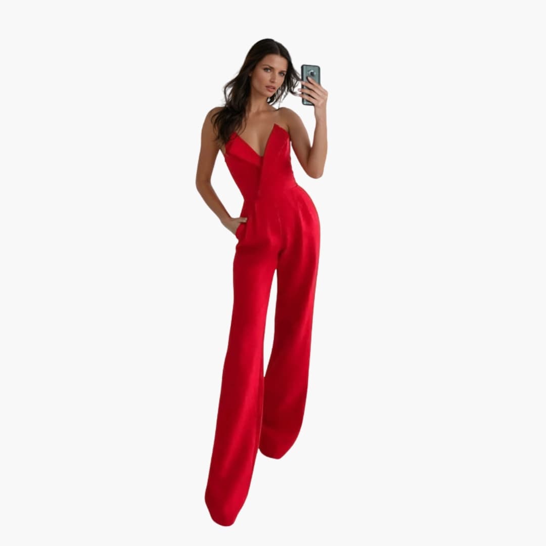 Mono bustier con pantalón ancho para mujer