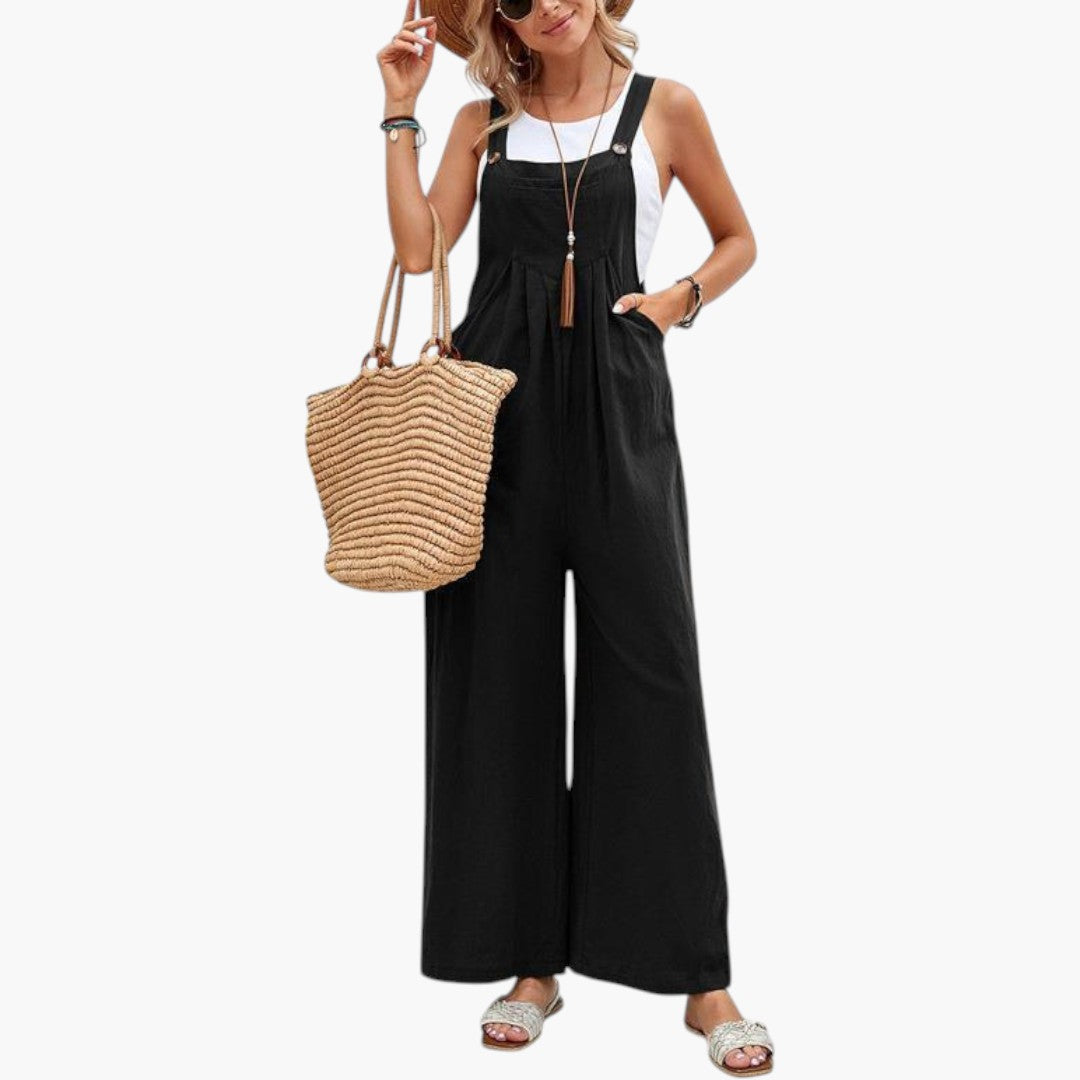 Women's jumpsuit with straps and wide legs