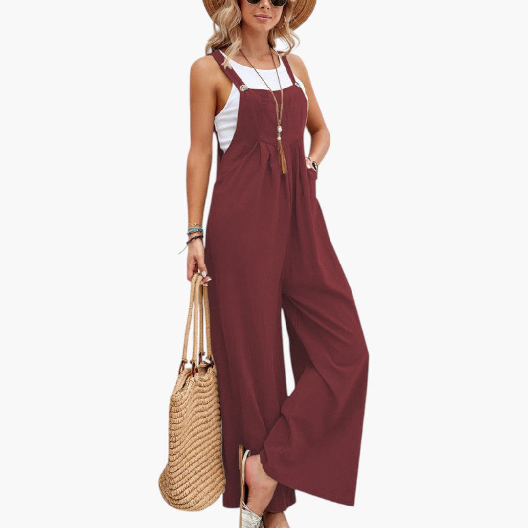 Combinaison femme à bretelles et jambes larges