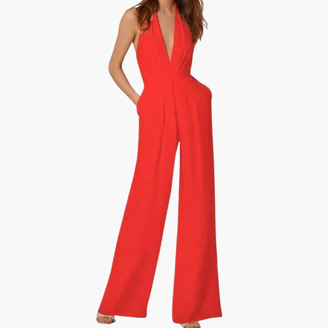 Women's jumpsuit with halter neck and wide legs