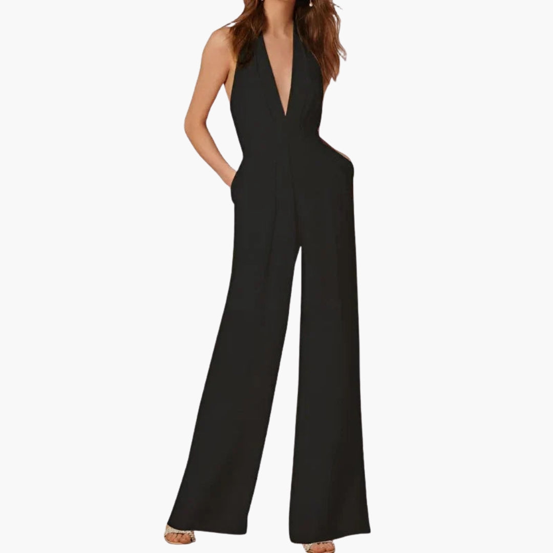 Women's jumpsuit with halter neck and wide legs