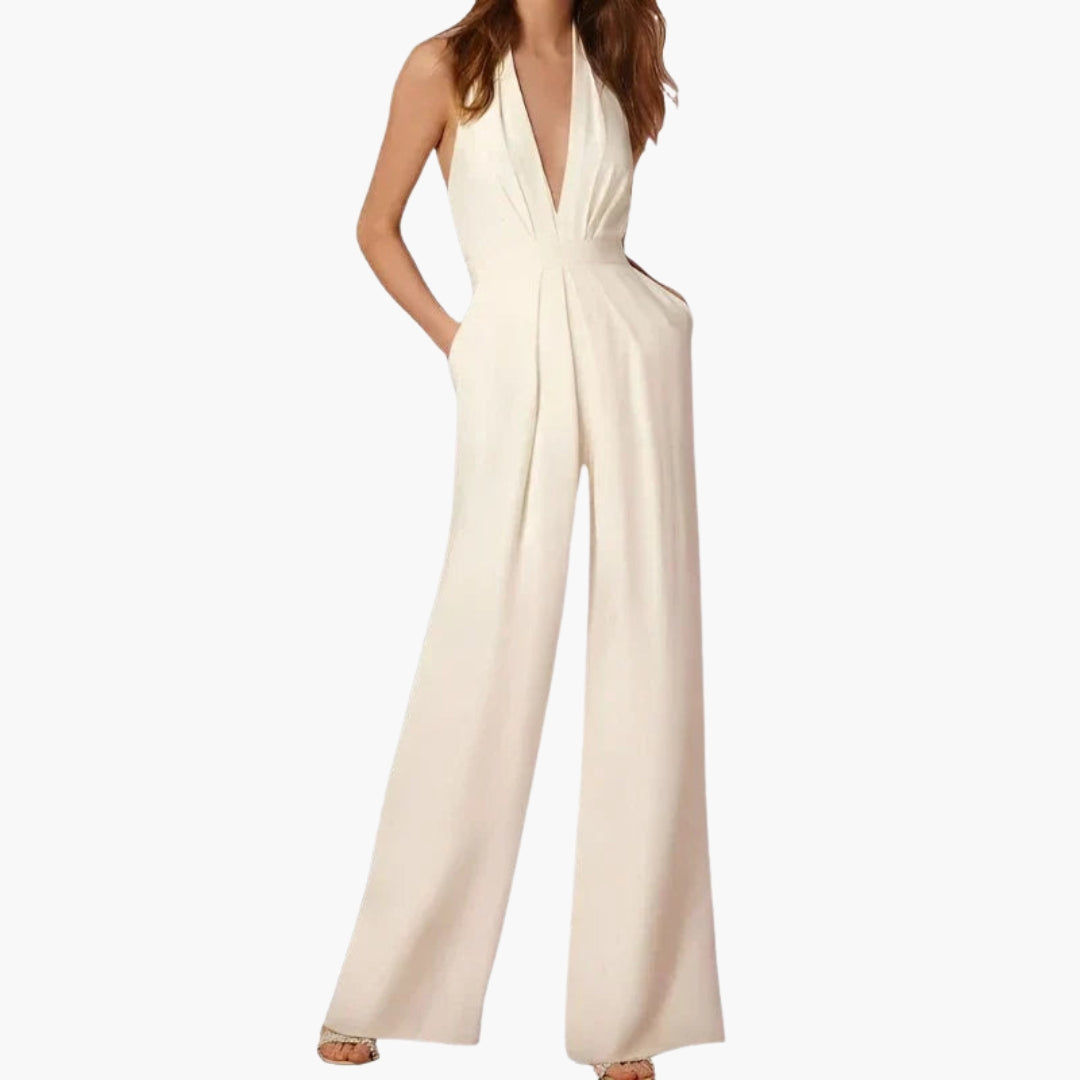 Women's jumpsuit with halter neck and wide legs