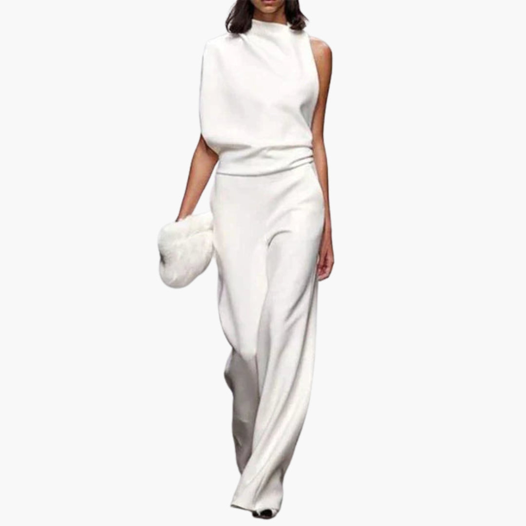 Women's jumpsuit with a high collar and wide legs