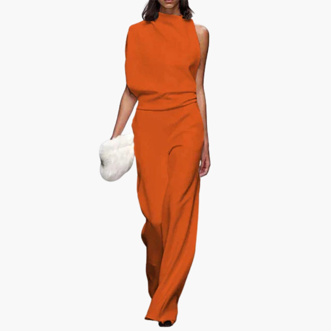 Women's jumpsuit with a high collar and wide legs