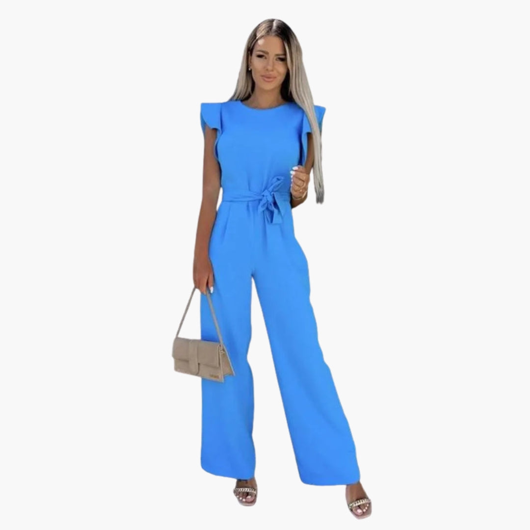Combinaison femme à col rond et lien à la taille