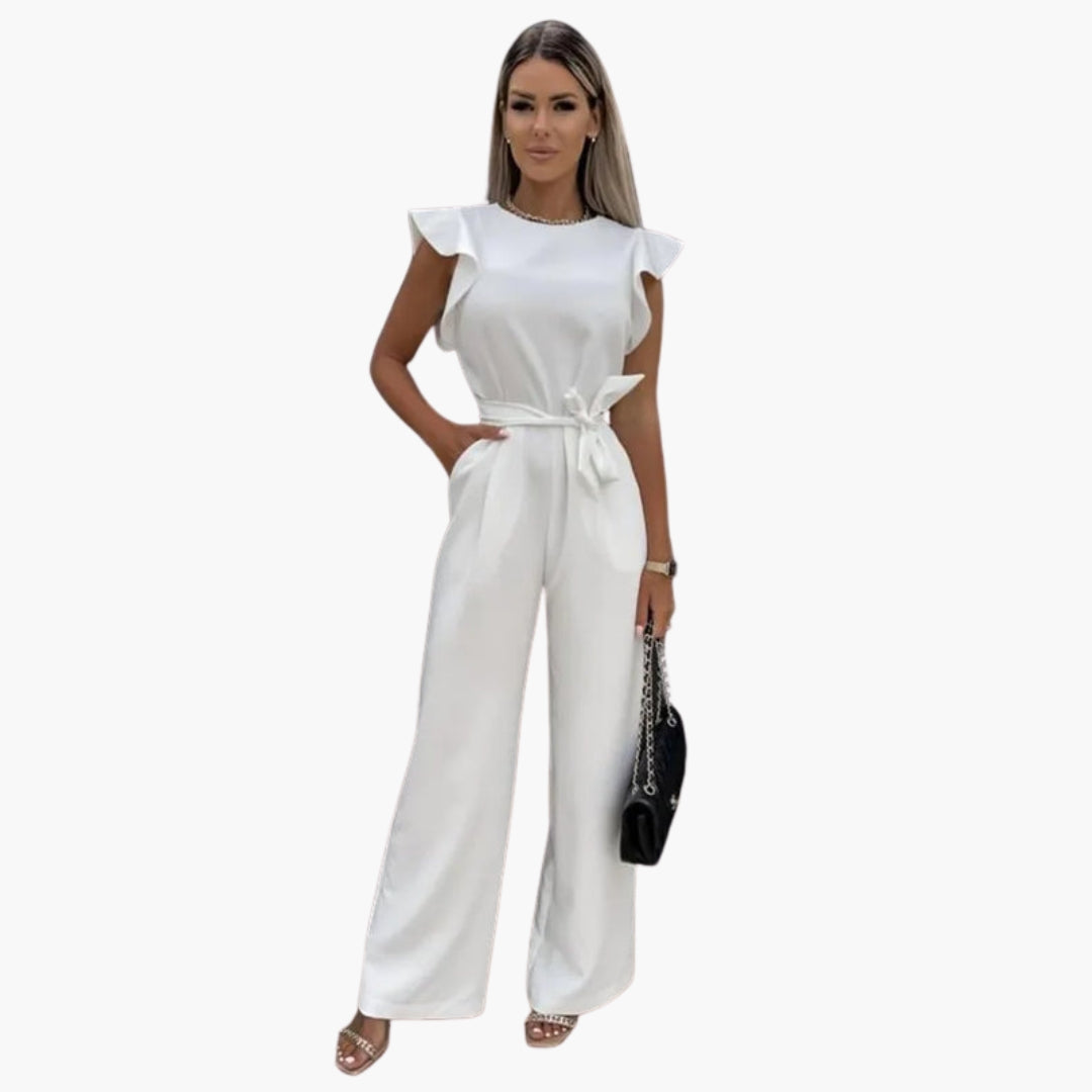 Combinaison femme à col rond et lien à la taille