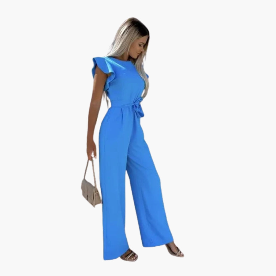 Combinaison femme à col rond et lien à la taille