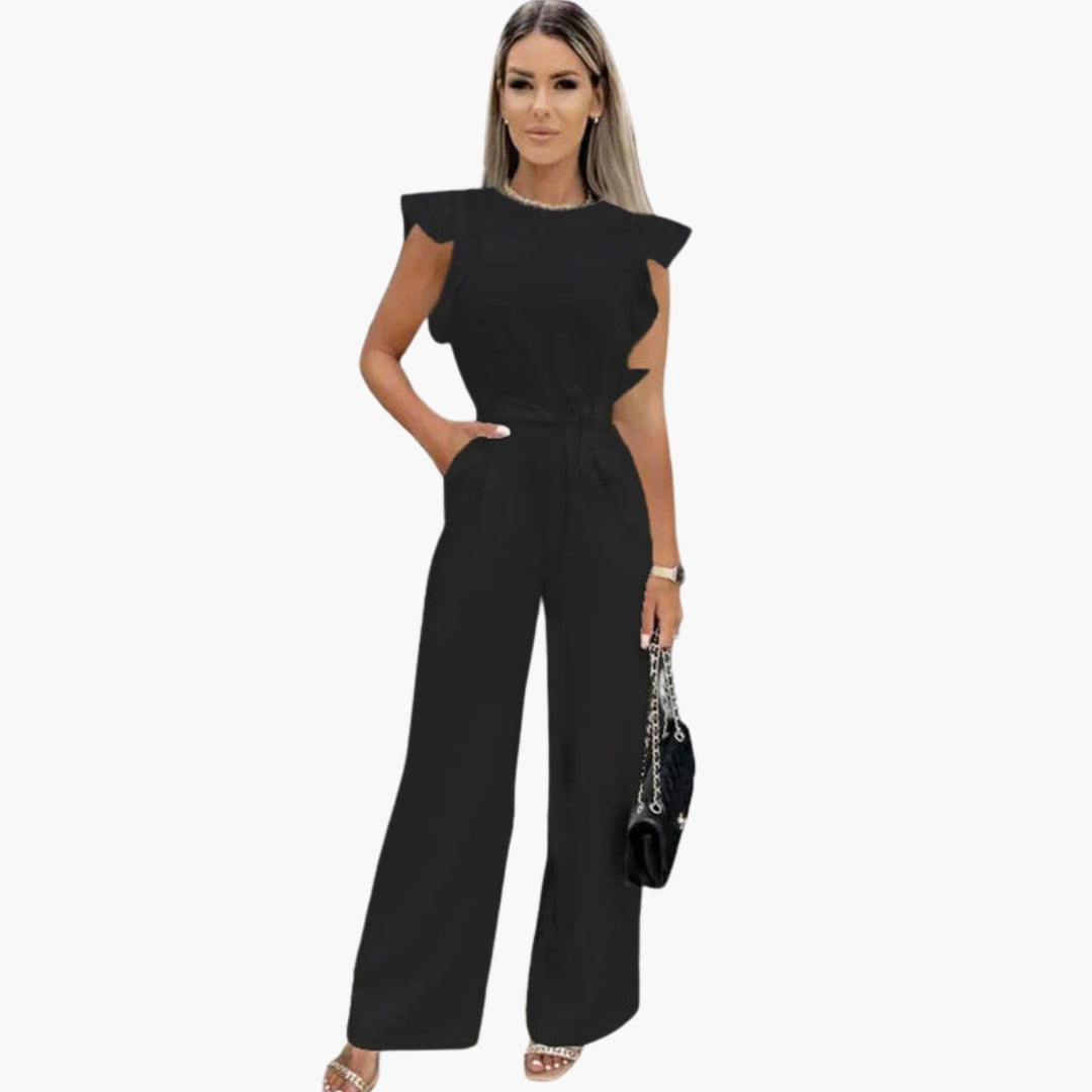 Combinaison femme à col rond et lien à la taille