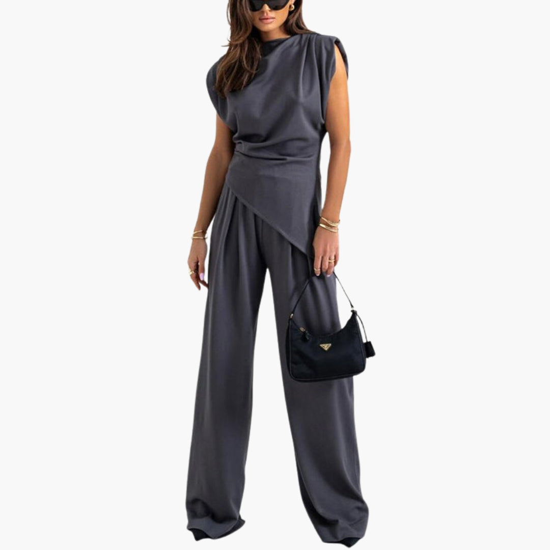 Women's jumpsuit with draped neckline and wide legs