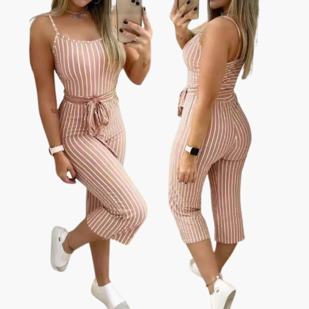 Combinaison femme à fines bretelles et lien à la taille