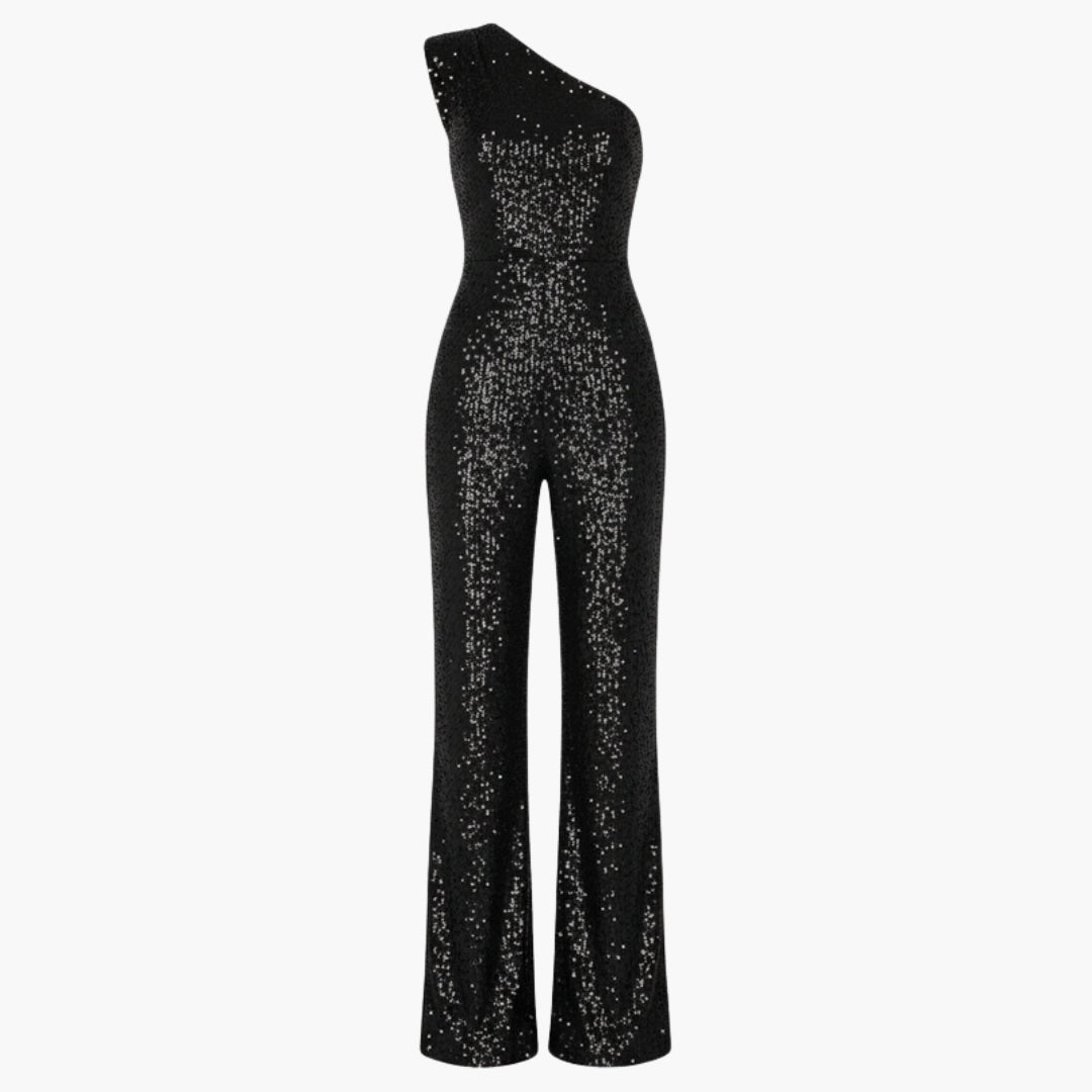 Asymmetrical one-shoulder women's jumpsuit with wide legs