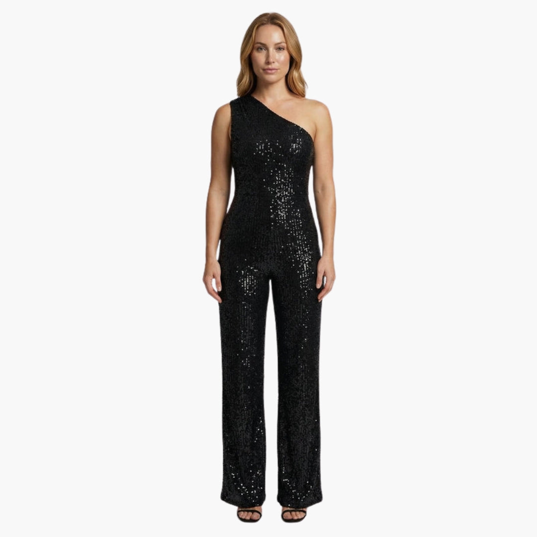 Asymmetrical one-shoulder women's jumpsuit with wide legs