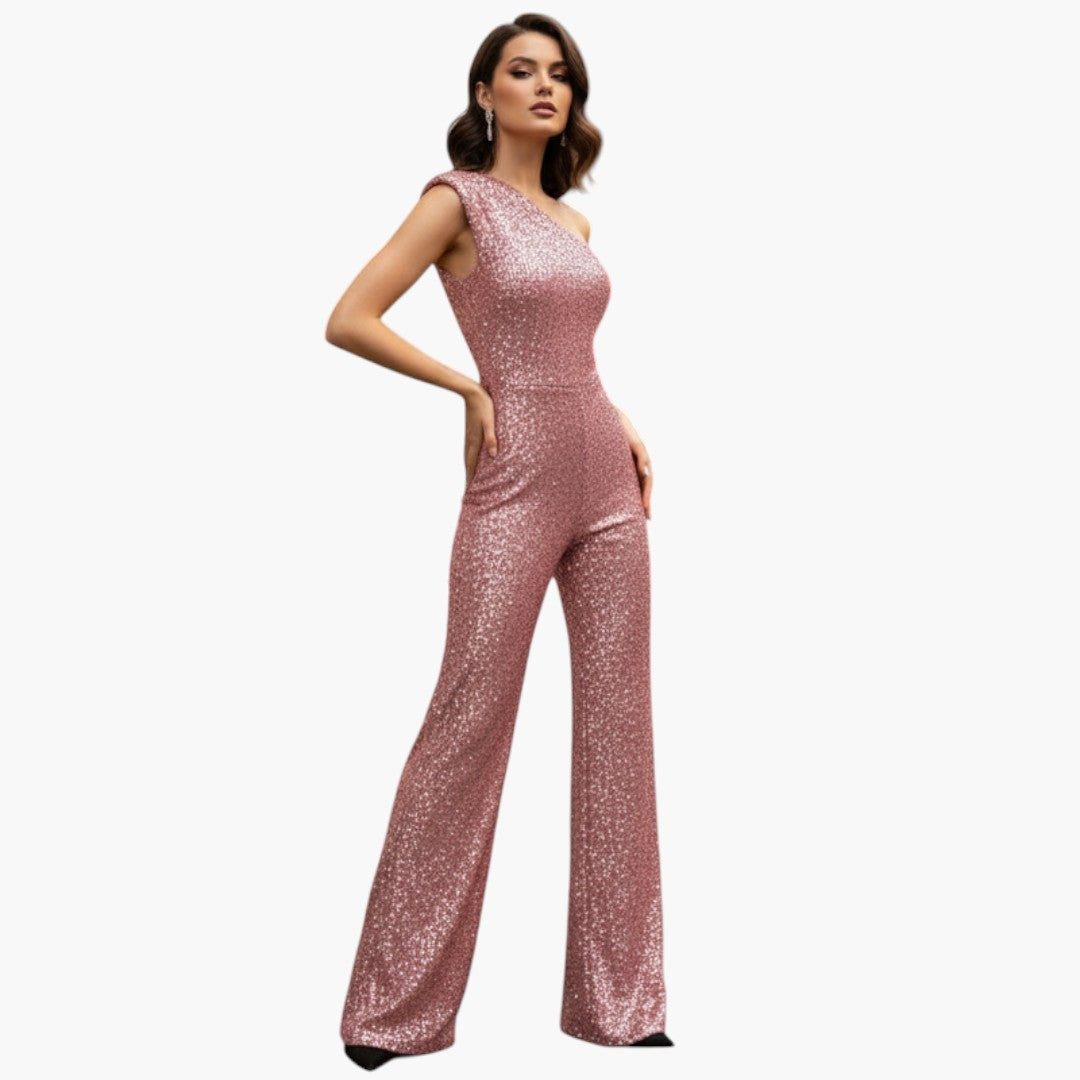 One-shoulder jumpsuit for women with wide legs