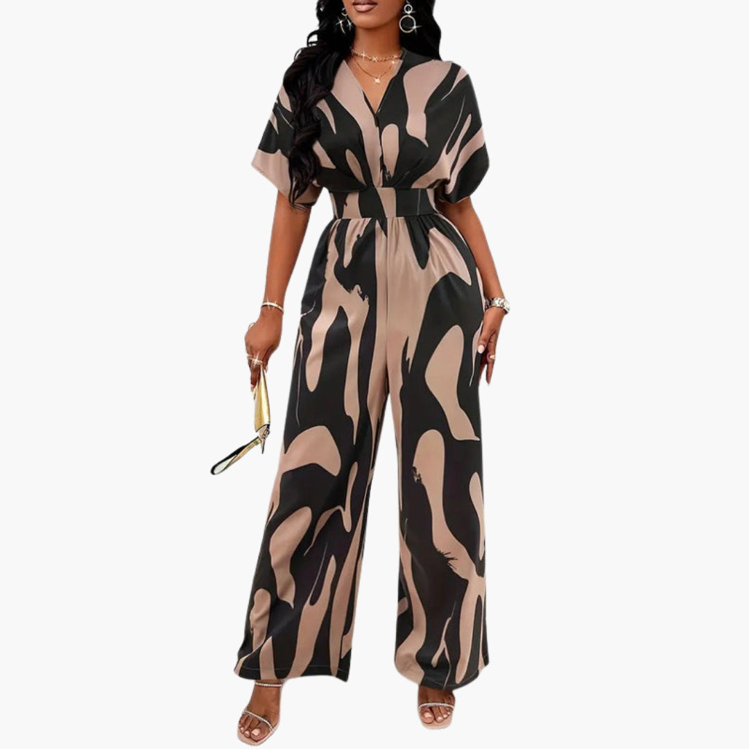 Combinaison femme avec col V et lien à la taille