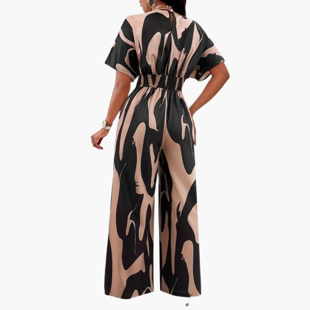 Combinaison femme avec col V et lien à la taille