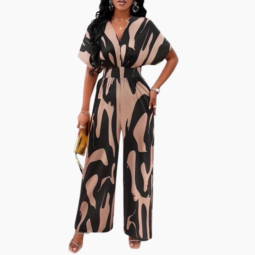 Combinaison femme avec col V et lien à la taille