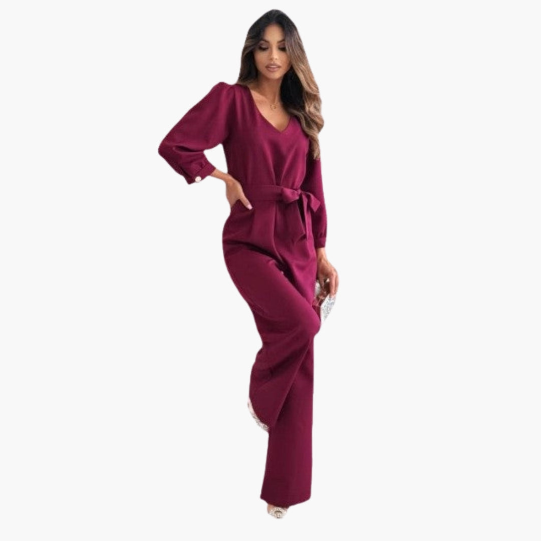 Women's jumpsuit with V-neck and waist belt