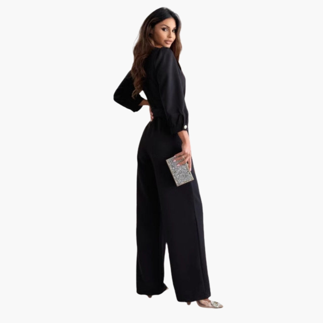 Women's jumpsuit with V-neck and waist belt