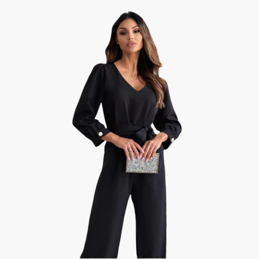 Women's jumpsuit with V-neck and waist belt