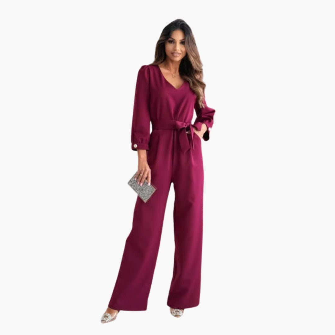 Women's jumpsuit with V-neck and waist belt