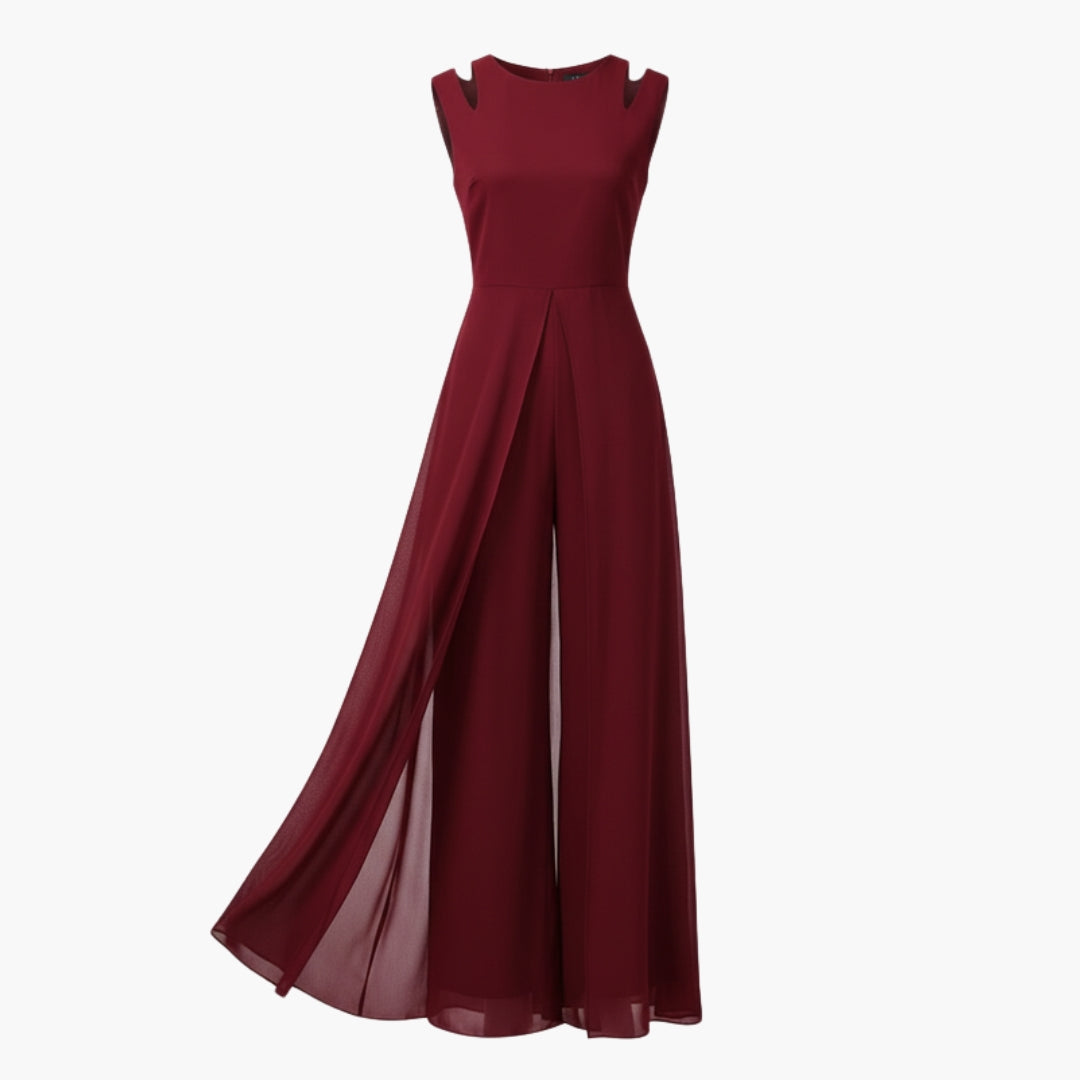 Women's jumpsuit with round neckline and wide legs