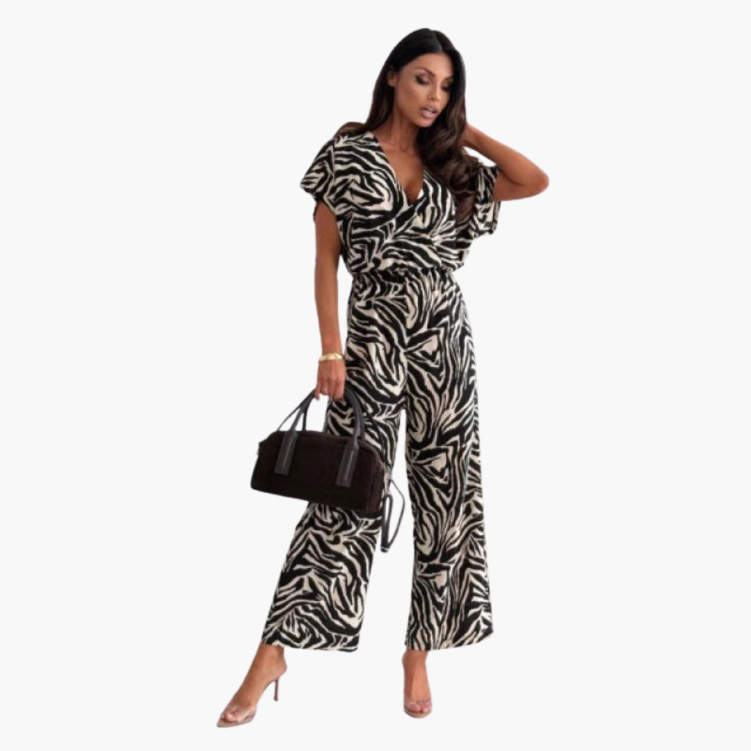 Mono para mujer con escote en V y pantalones anchos