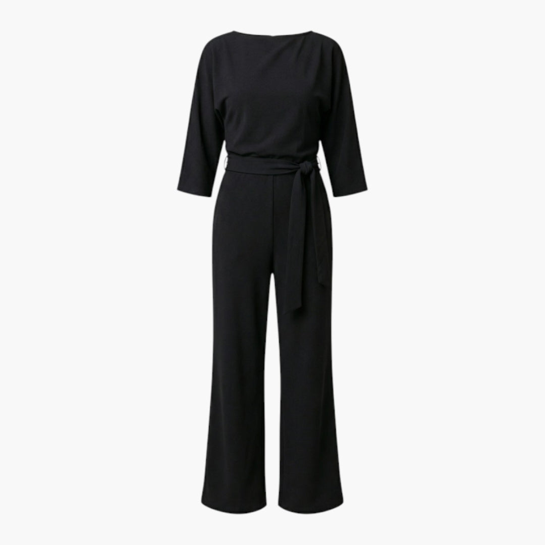 Women's jumpsuit with waist tie and wide legs