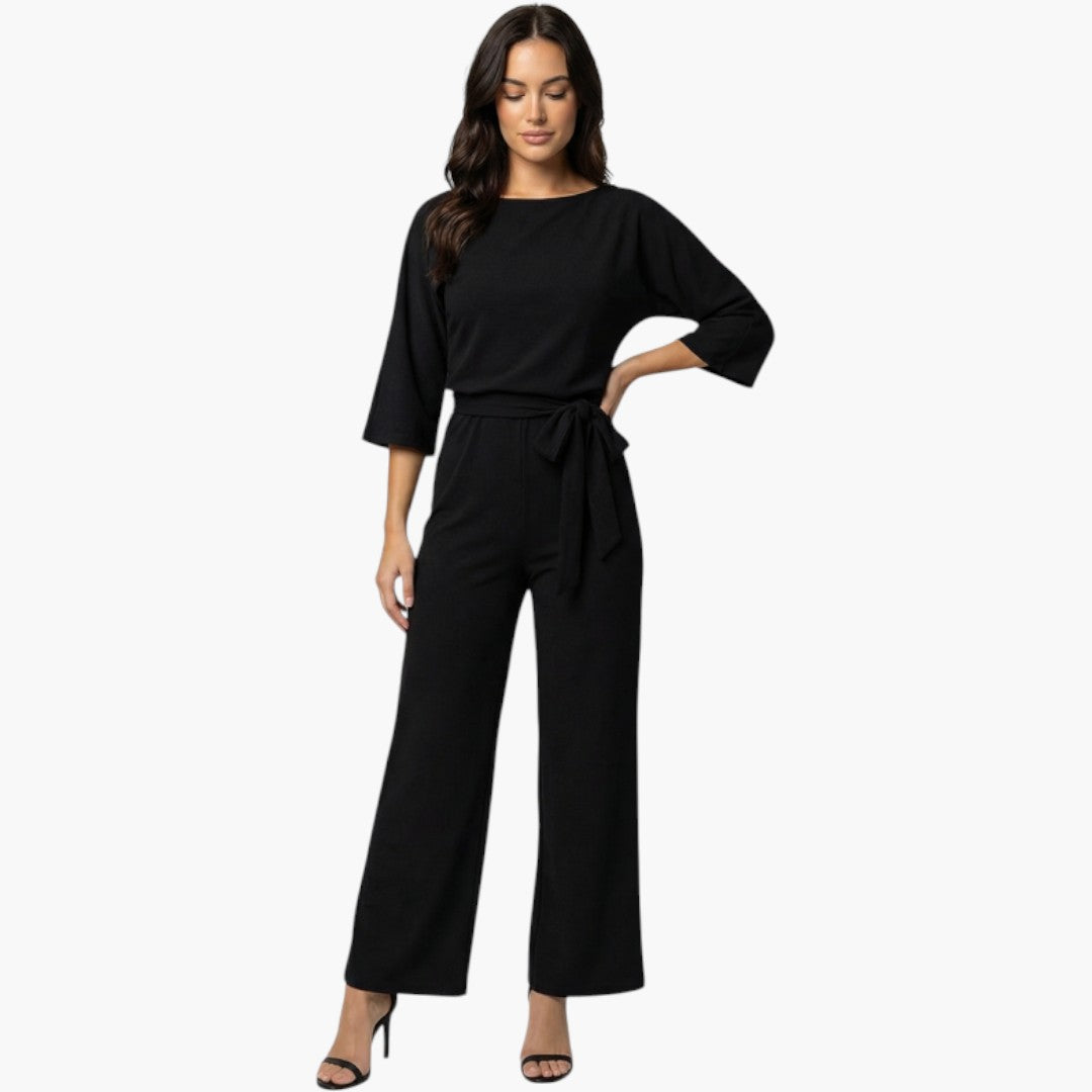 Women's jumpsuit with waist tie and wide legs