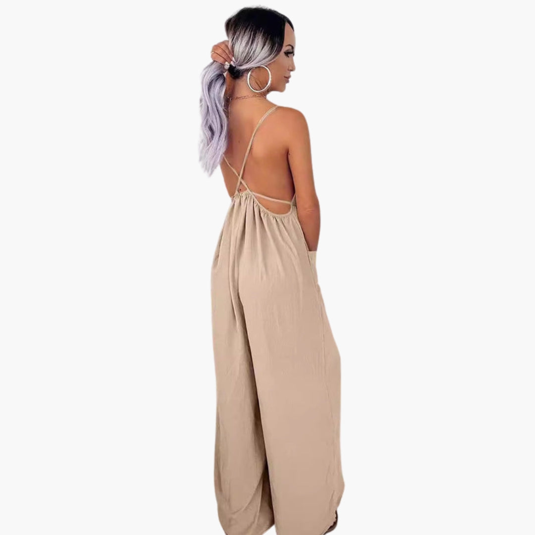 Combinaison femme avec taille à cordon de serrage et poches