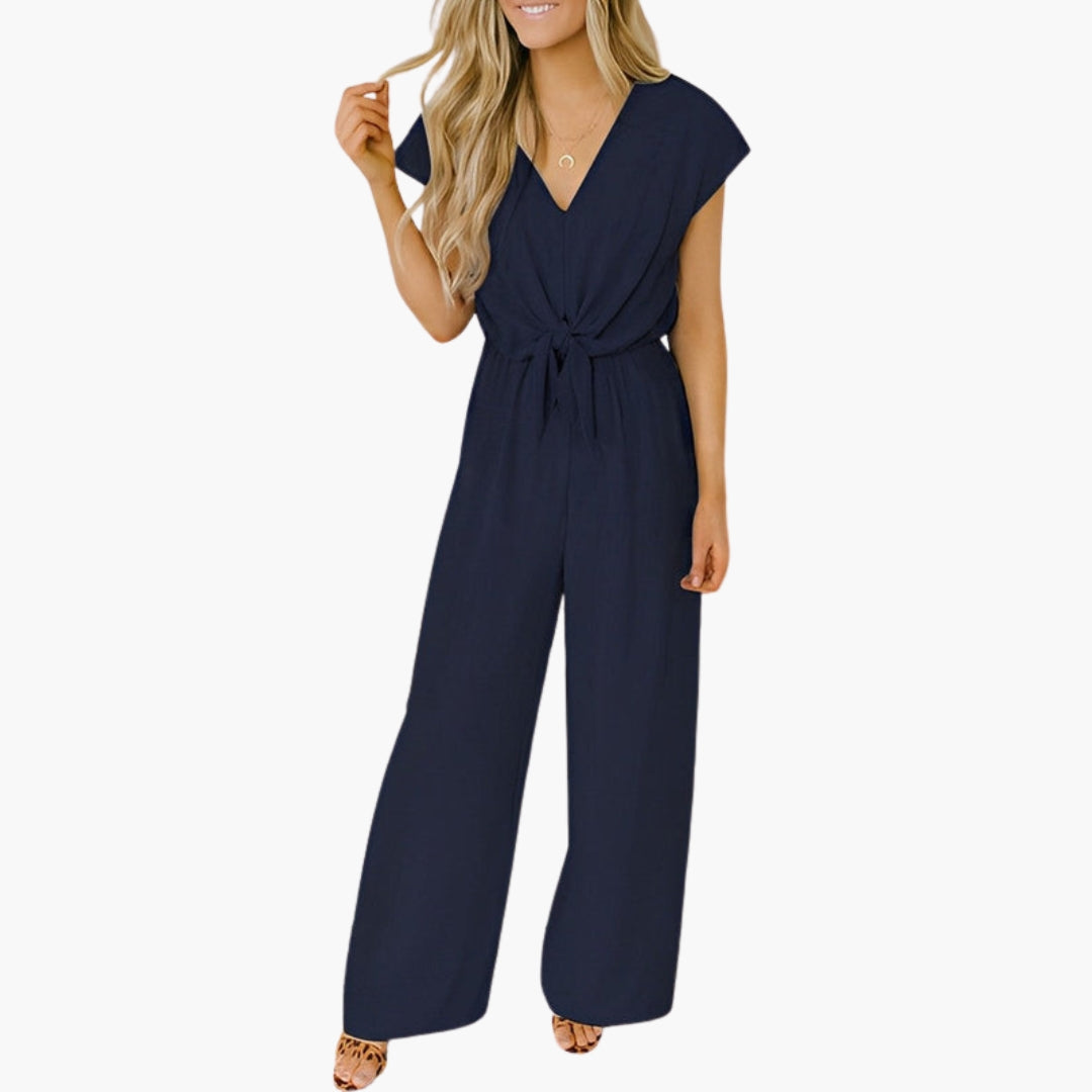Combinaison femme col V avec lien à nouer à la taille