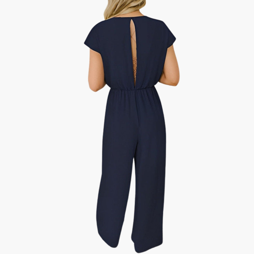 Combinaison femme col V avec lien à nouer à la taille