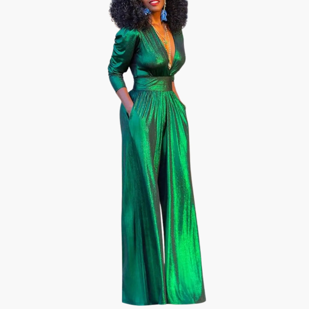 Women's jumpsuit with V-neck and mid-length sleeves