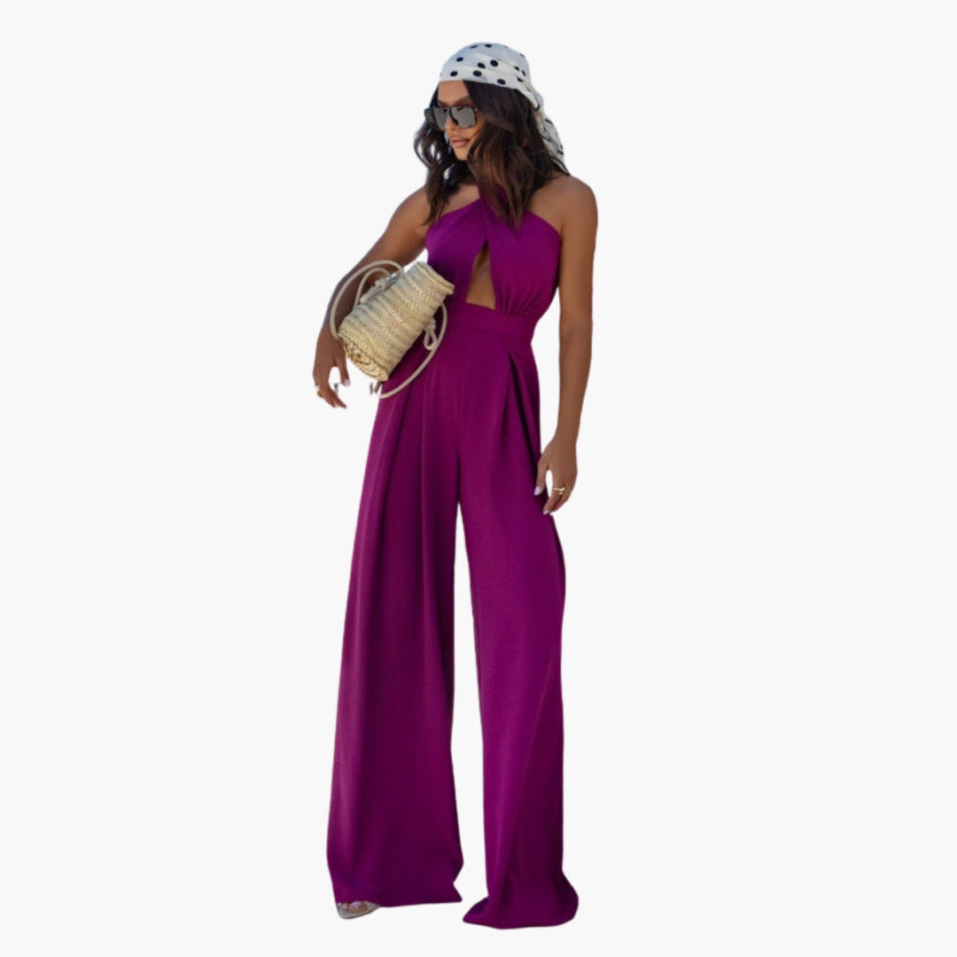 Women's halter-neck jumpsuit with wide legs