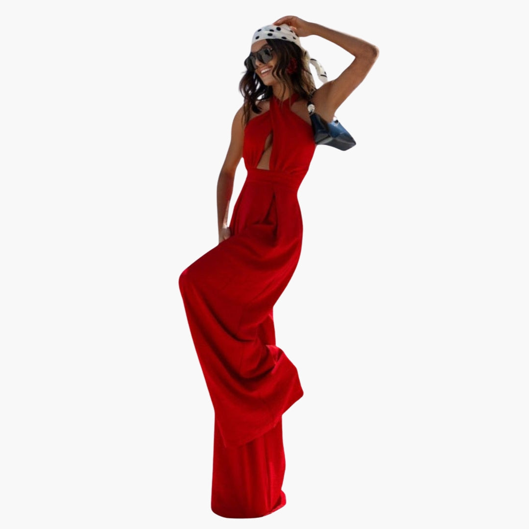 Women's halter-neck jumpsuit with wide legs