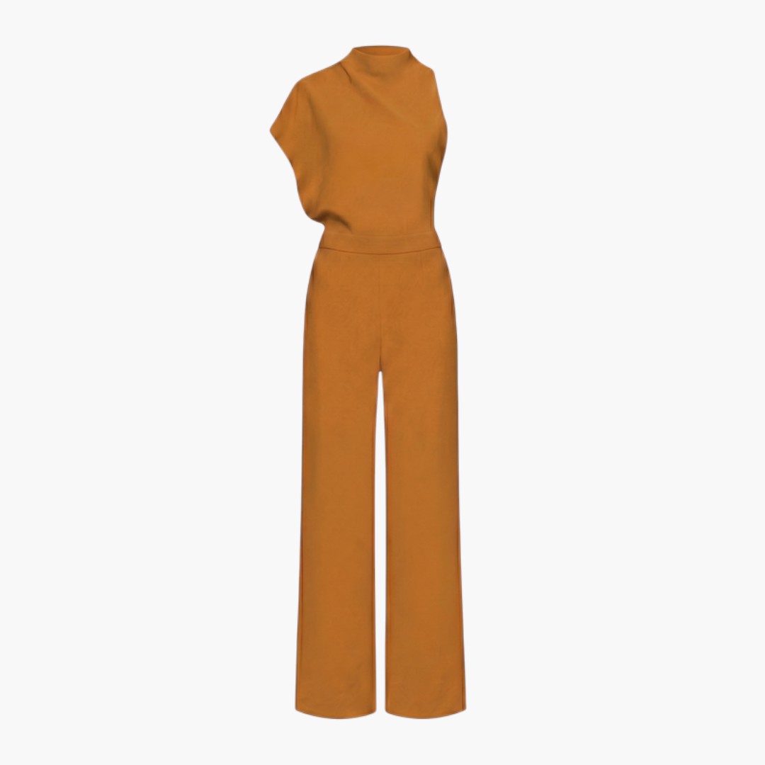 Combinaison femme col montant asymétrique avec jambes larges