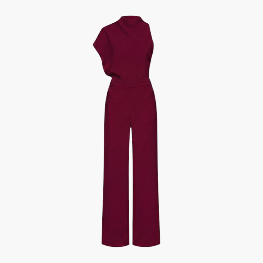 Combinaison femme col montant asymétrique avec jambes larges