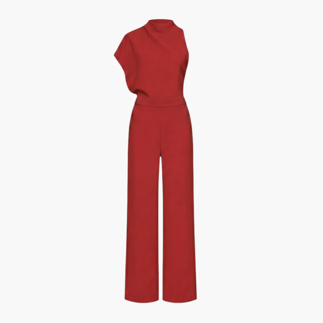 Combinaison femme col montant asymétrique avec jambes larges