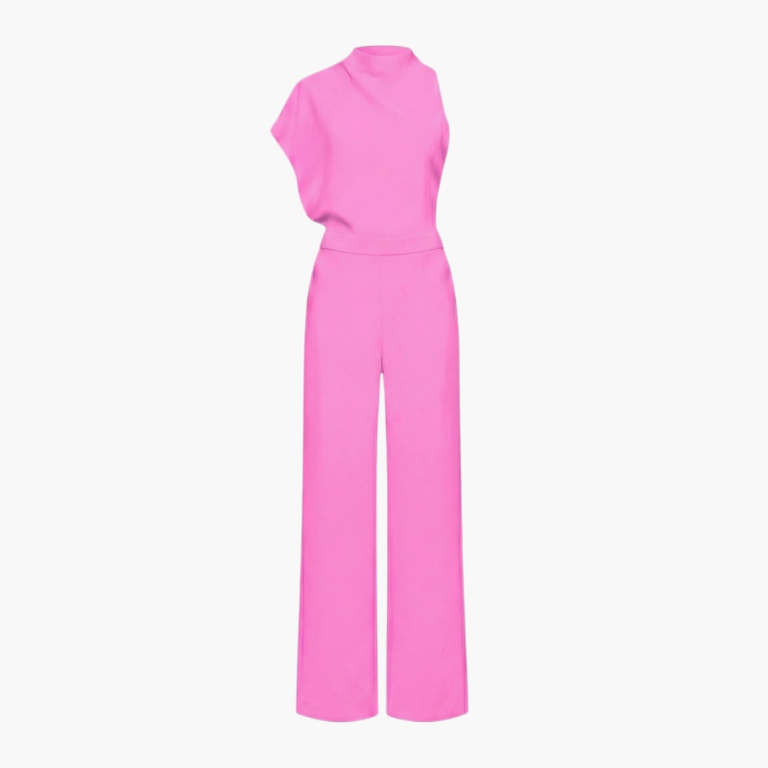 Combinaison femme col montant asymétrique avec jambes larges