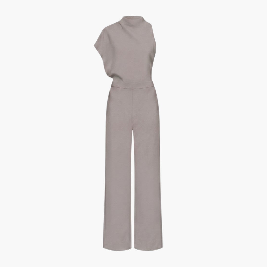 Combinaison femme col montant asymétrique avec jambes larges