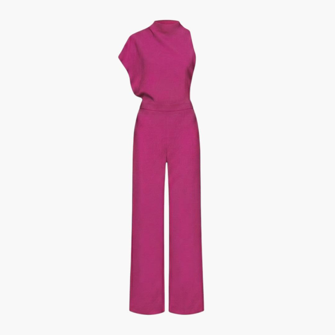Combinaison femme col montant asymétrique avec jambes larges