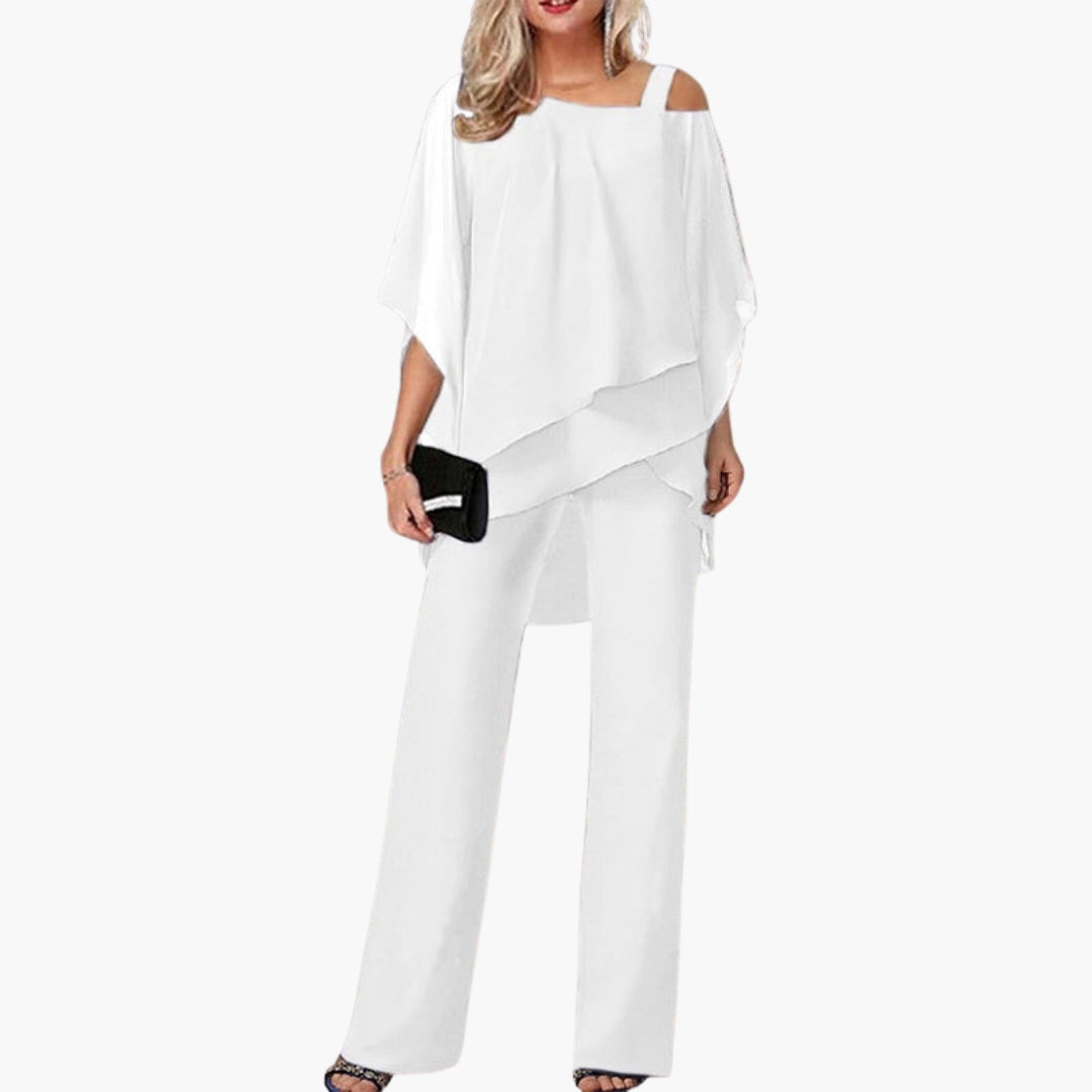 Women's jumpsuit with openwork shoulders and square neckline