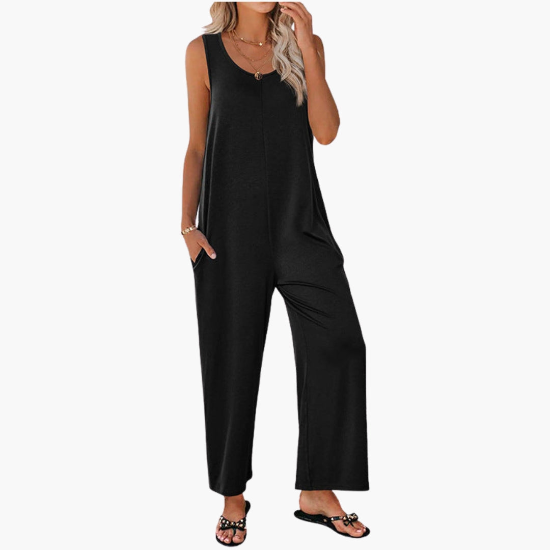 Sleeveless women's jumpsuit with wide legs