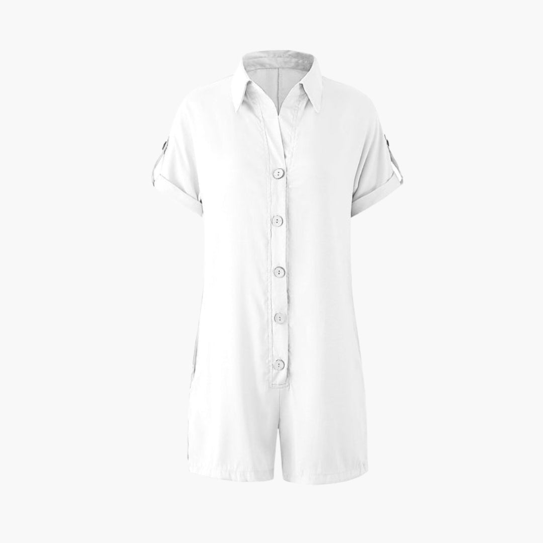 Combinaison short femme avec col chemise