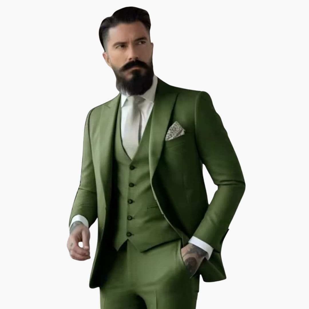 Costume homme trois pièces avec veste à col à revers