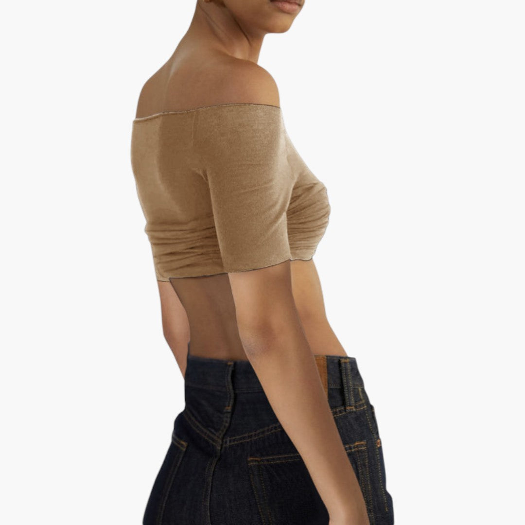 Top corto para mujer con escote Bardot