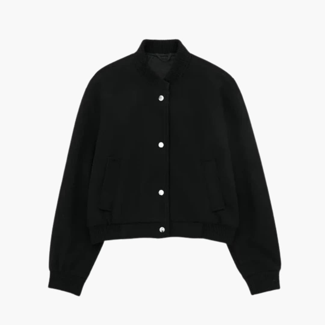 Dame Bomber Court med knäppning och sidofickor