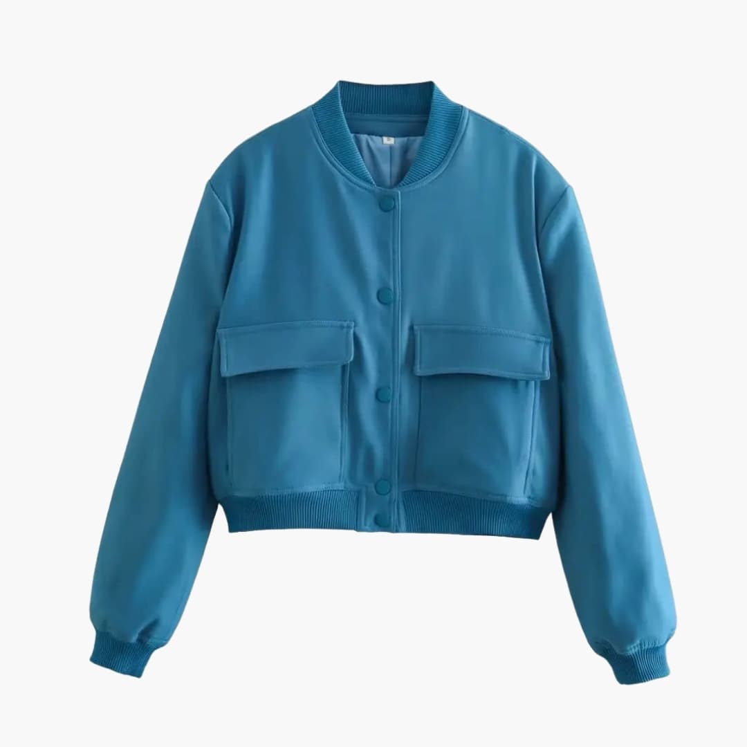 Damen Kurze Bomberjacke mit Knöpfen und Pattentaschen